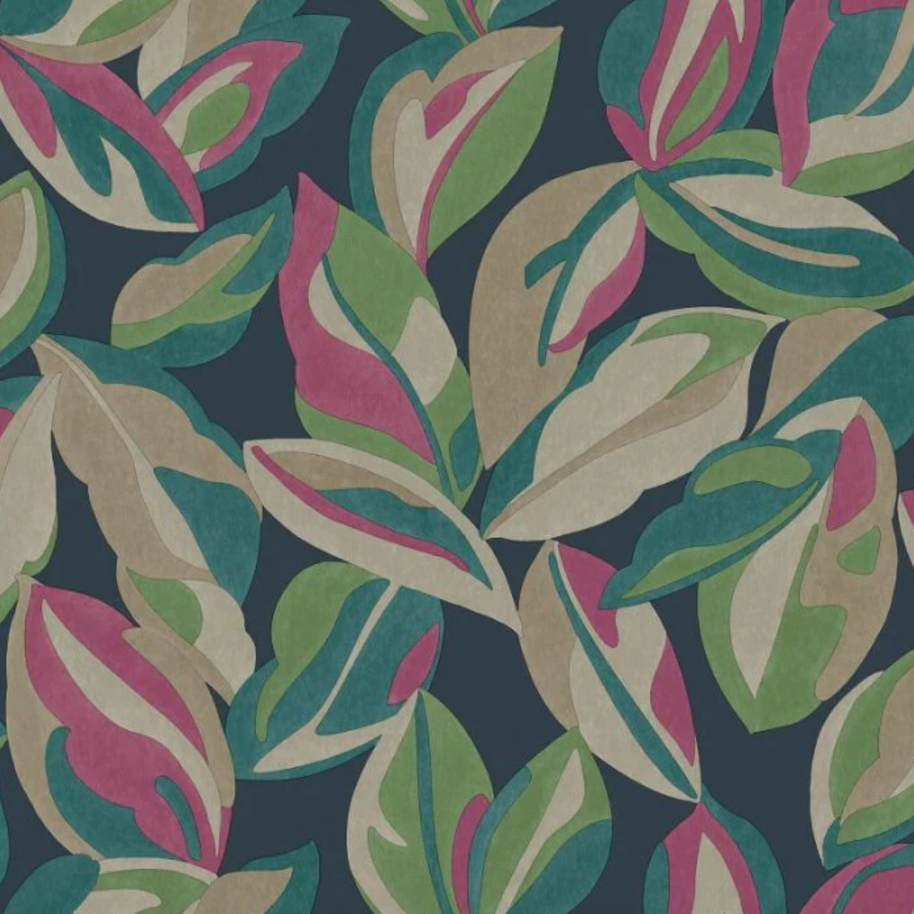 Nicolai Leaf Wallpaper - Navy Sample