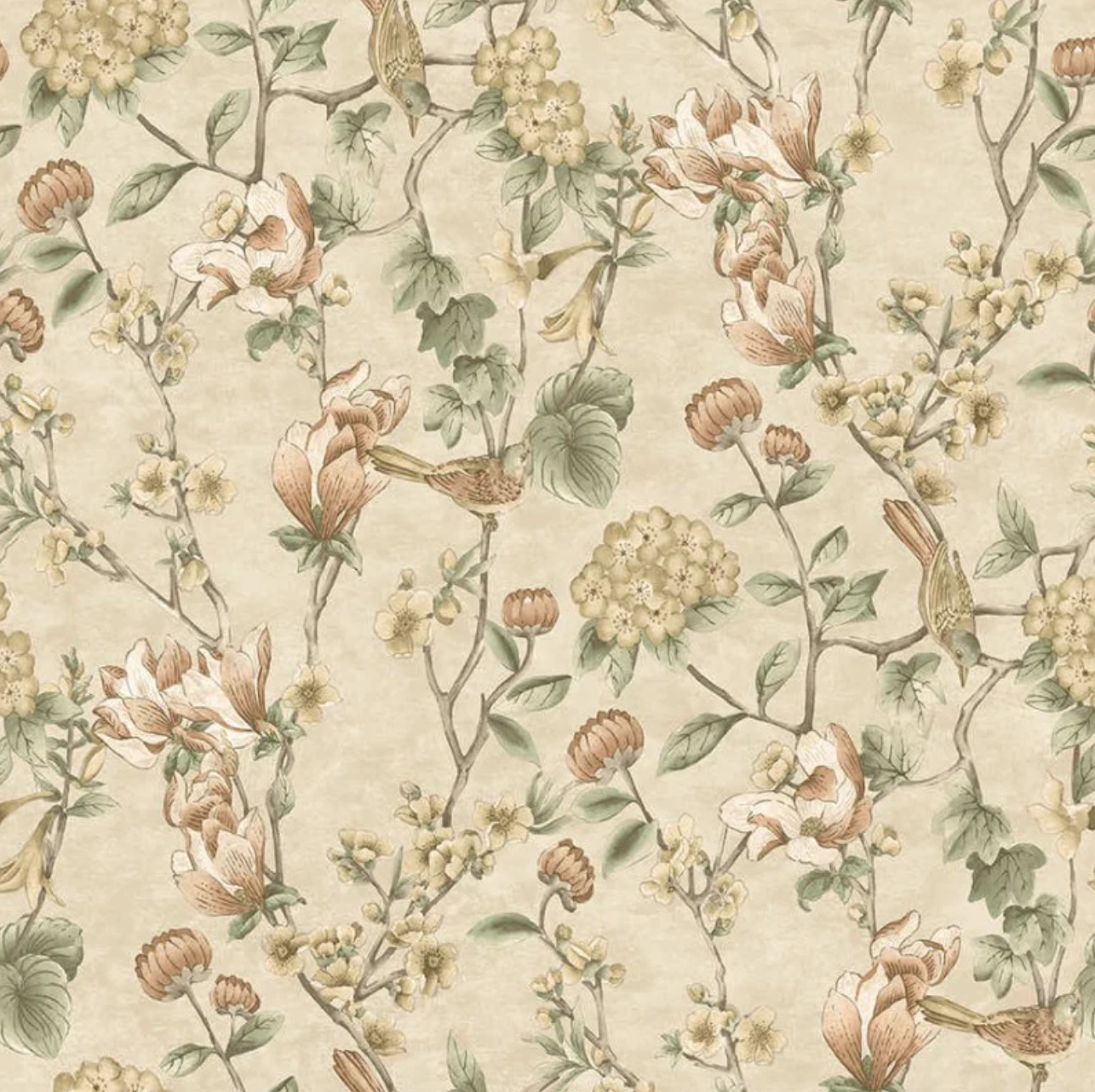 Nightingale Floral Trail Wallpaper - Cream Sample