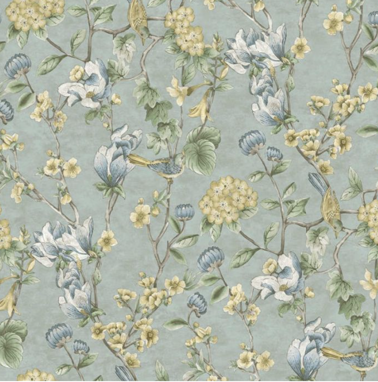 Nightingale Floral Trail Wallpaper - Blue Sample