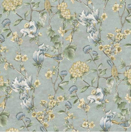 Nightingale Floral Trail Wallpaper - Blue Sample
