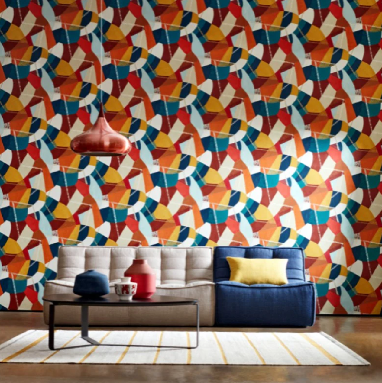 Ohpopsi Abstract Geo Wallpaper Rust & Peacock Sample