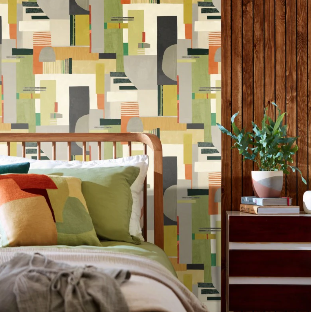 Ohpopsi Blocs Wallpaper Sage & Amber Sample