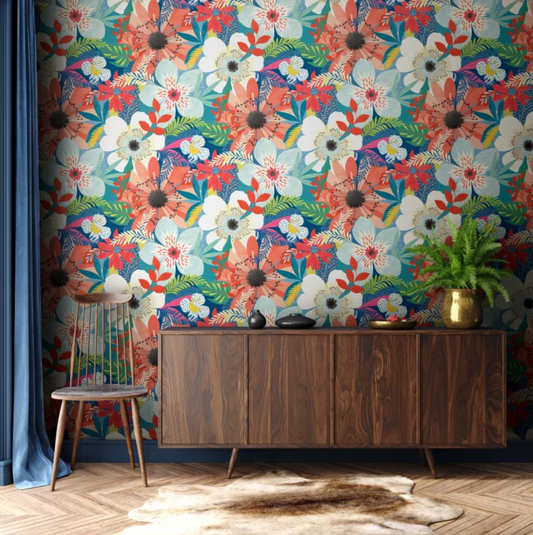 Ohpopsi Floral Riot Wallpaper Indigo Sample