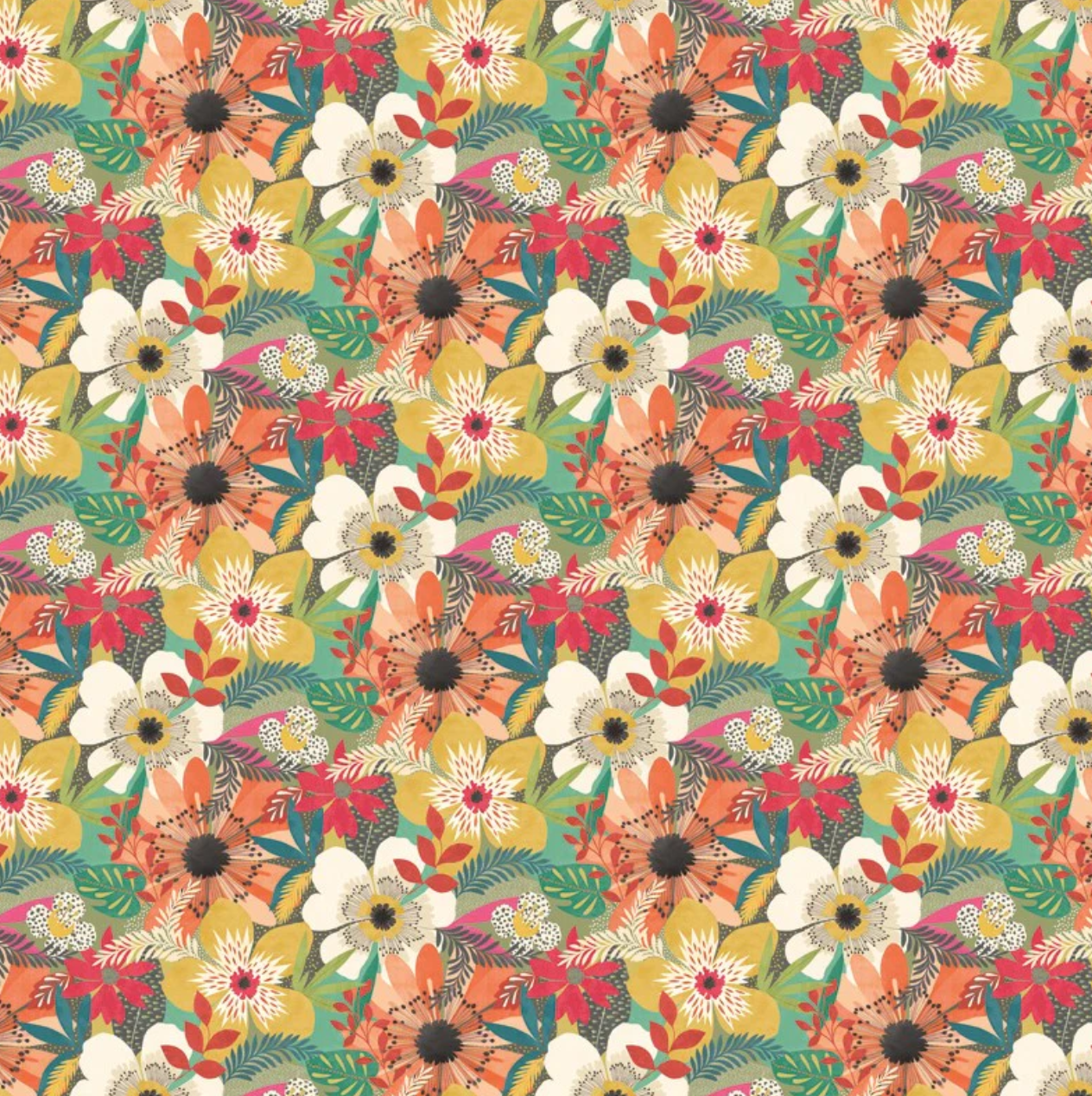 Ohpopsi Floral Riot Wallpaper Olive Sample