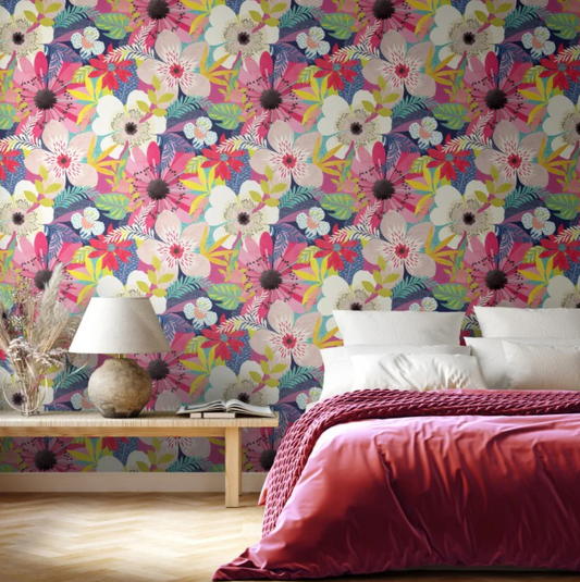 Ohpopsi Floral Riot Wallpaper Raspberry Sample