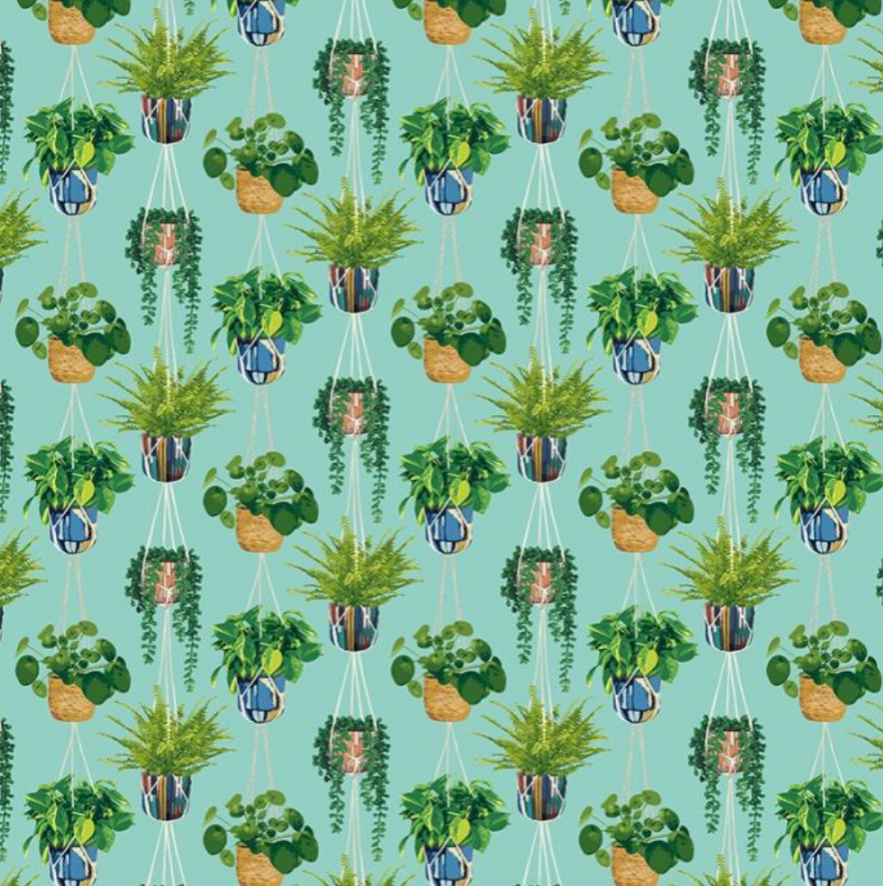 Ohpopsi Houseplant Wallpaper Cerulean Twist Sample
