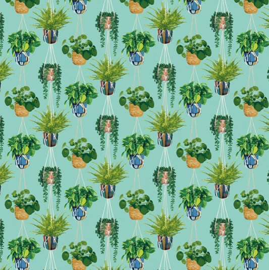 Ohpopsi Houseplant Wallpaper Cerulean Twist Sample