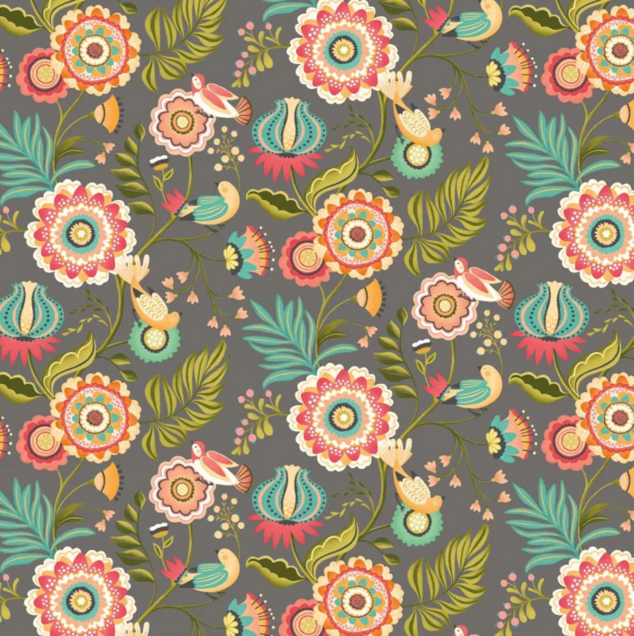 Ohpopsi Ichika Trail Wallpaper Charcoal & Teal Sample