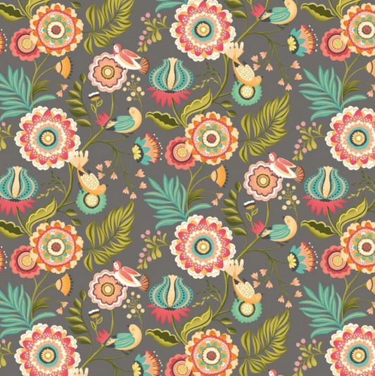 Ohpopsi Ichika Trail Wallpaper Charcoal & Teal Sample