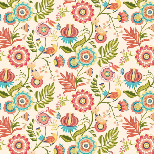 Ohpopsi Ichika Trail Wallpaper Coral & Linen Sample