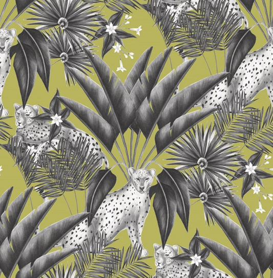 Ohpopsi Jungle Cheetah Wallpaper Sable & Lime Sample