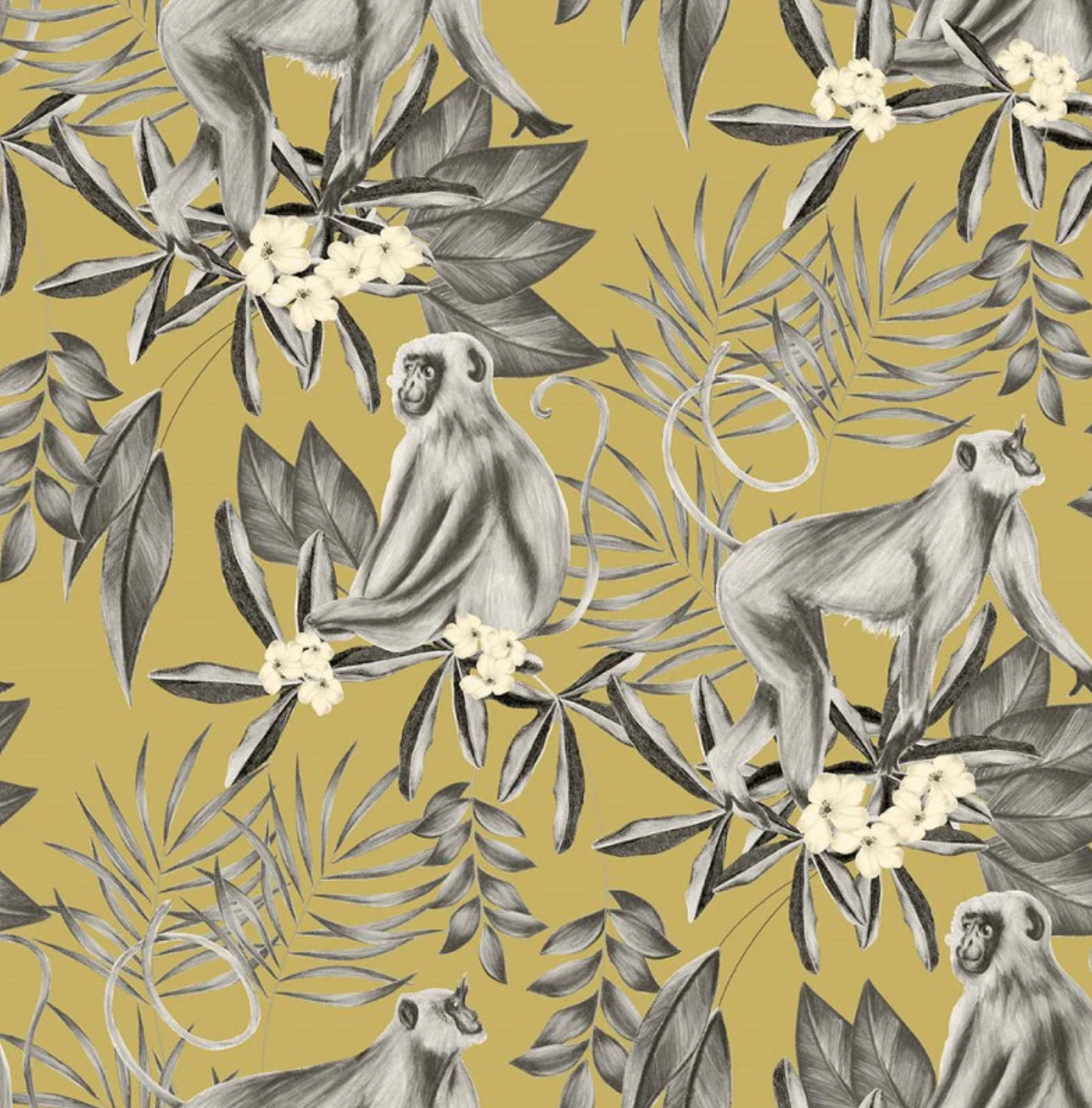 Ohpopsi Morris Monkey Wallpaper Mustard Sample