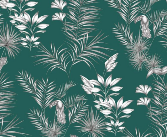 Ohpopsi Toucan Toile Wallpaper Rainforest Green Sample