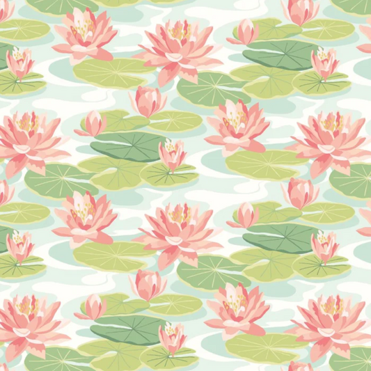 Ohpopsi Waterlily Wallpaper Duck Egg & Coral Sample