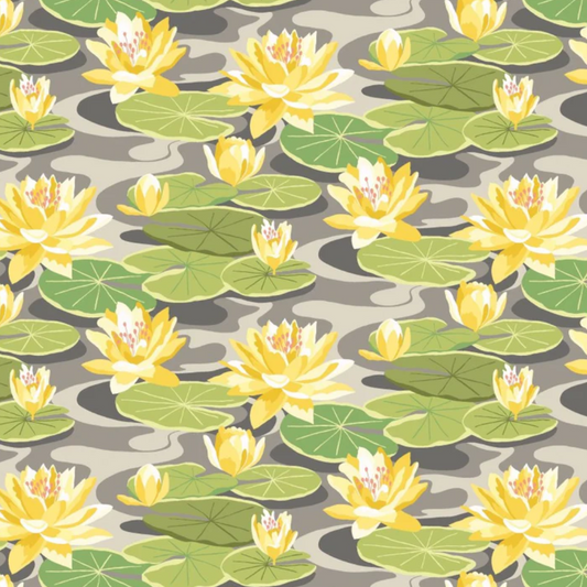 Ohpopsi Waterlily Wallpaper Charcoal & Mustard Sample