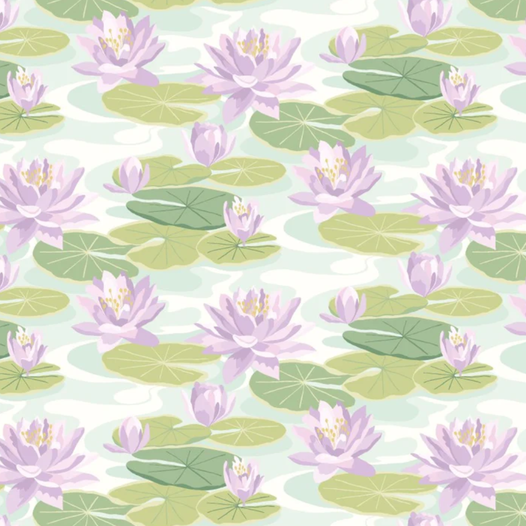 Ohpopsi Waterlily Wallpaper Powder Blue & Lilac Sample