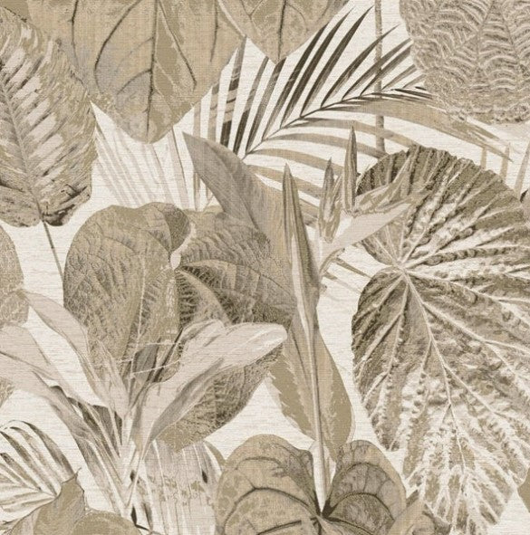 Grand Palm Tropical Leaf Wallpaper - Taupe Sample