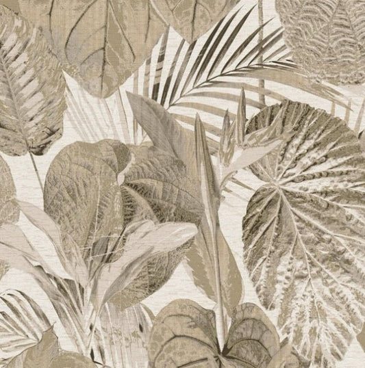 Grand Palm Tropical Leaf Wallpaper - Taupe Sample