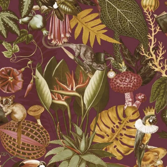 Reverie Tropical Wallpaper - Burgundy Sample