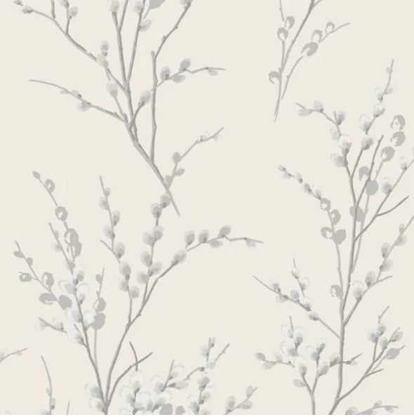 Laura Ashley Pussy Willow Off White/Steel Wallpaper Sample