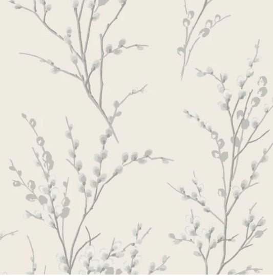 Laura Ashley Pussy Willow Off White/Steel Wallpaper Sample