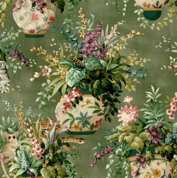 Rivara Floral Vase Khaki Wallpaper Sample