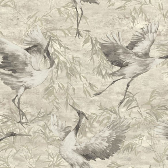 Sarus Crane Metallic Wallpaper Sarus Beige Sample