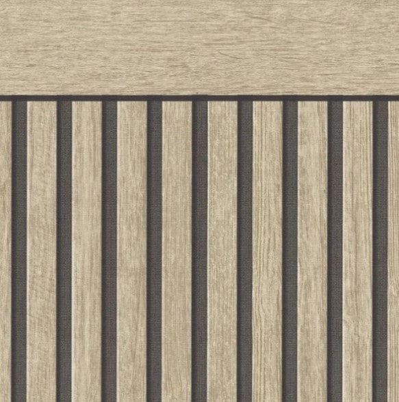 Scandi Wood Slat Beige & Black Wallpaper - Half Wall Panel Sample