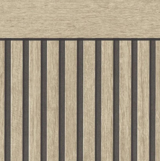 Scandi Wood Slat Beige & Black Wallpaper - Half Wall Panel Sample