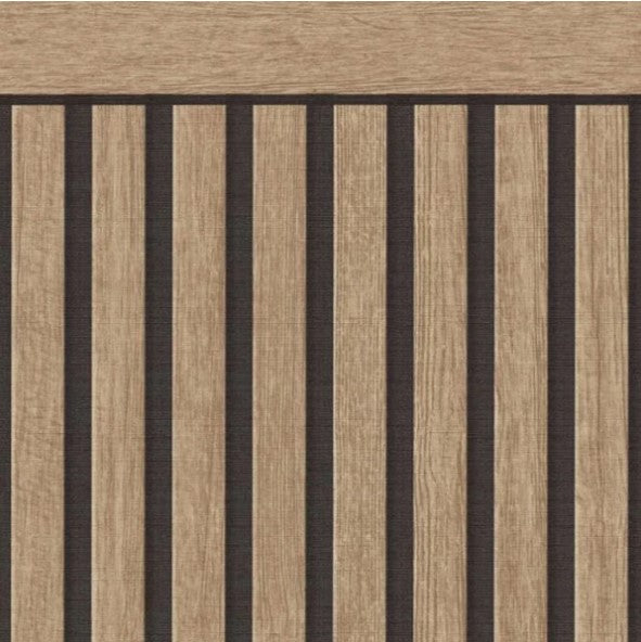 Scandi Wood Slat Black & Brown Wallpaper - Half Wall Panel Sample