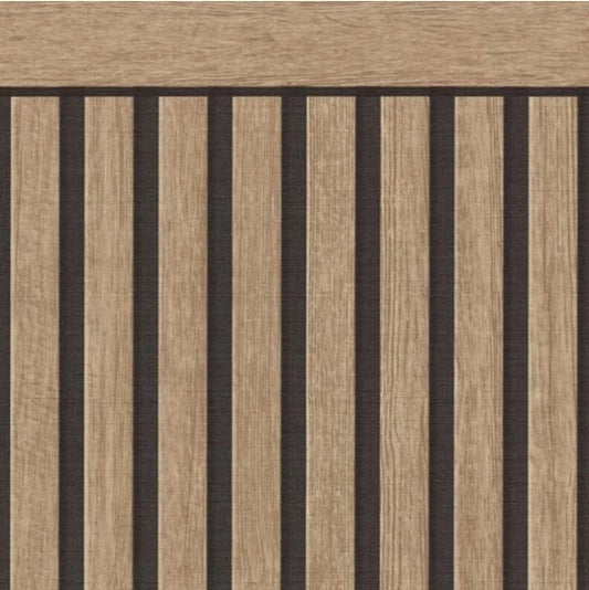 Scandi Wood Slat Black & Brown Wallpaper - Half Wall Panel Sample