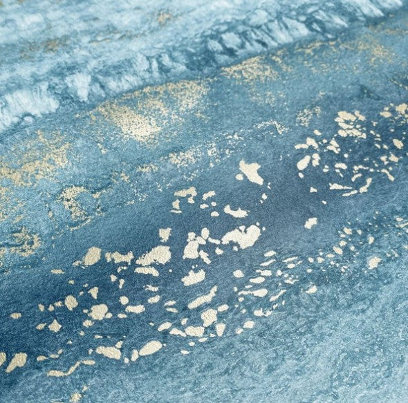 Semper Marble Metallic Wallpaper - Teal & Gold Sample