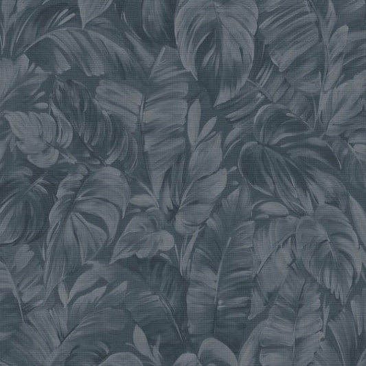 Sketched Palm Leaves Wallpaper - Blue Sample