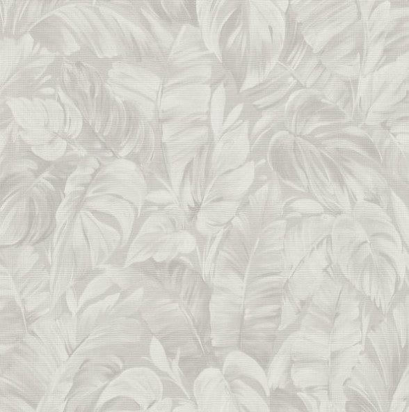 Sketched Palm Leaves Wallpaper - Grey Sample