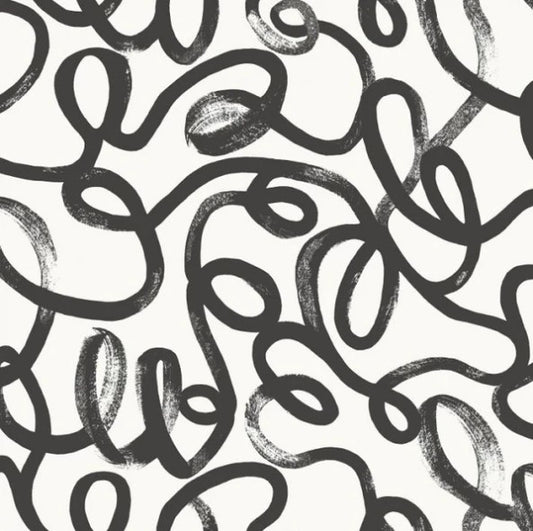 Squiggle Line Wallpaper - Black/White Sample