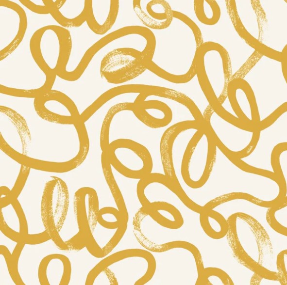 Squiggle Line Wallpaper - Ochre/White Sample
