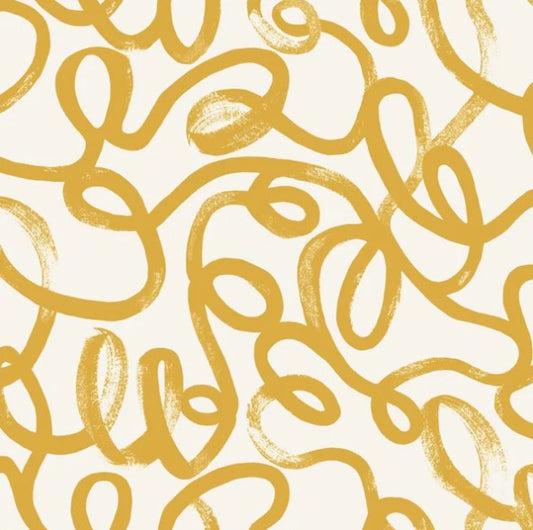 Squiggle Line Wallpaper - Ochre/White Sample