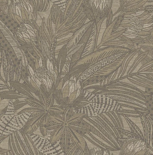 Susara Tropical Leaf Metallic Wallpaper Beige Sample