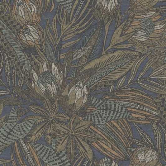 Susara Tropical Leaf Metallic Wallpaper Navy Sample