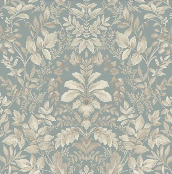 Tavira Leaf Wallpaper - Blue Sample