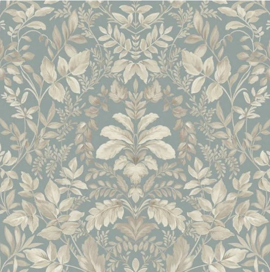 Tavira Leaf Wallpaper - Blue Sample