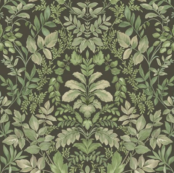 Tavira Leaf Wallpaper - Charcoal & Green Sample
