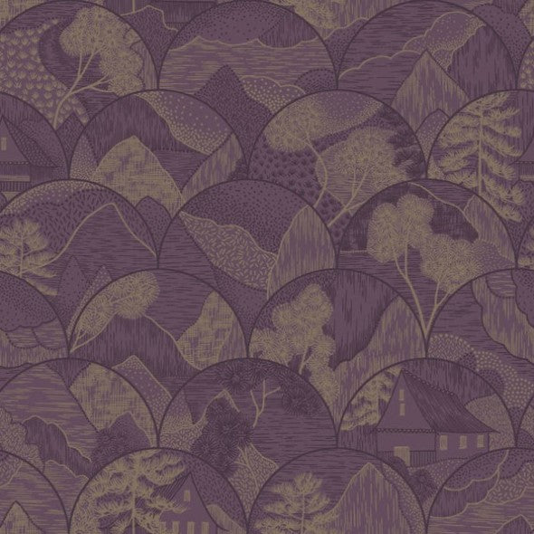 Teshio Oriental Scalloped Wallpaper Plum Sample