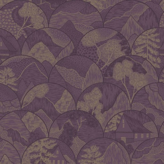 Teshio Oriental Scalloped Wallpaper Plum Sample