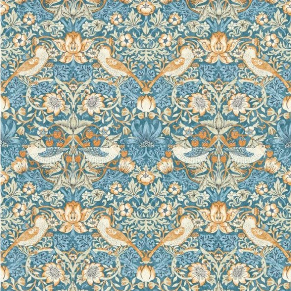 Clarke & Clarke Strawberry Thief Wallpaper- Denim/Spice Sample