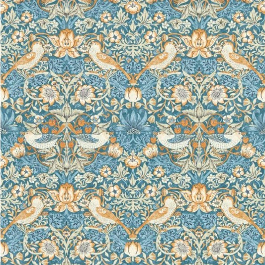 Clarke & Clarke Strawberry Thief Wallpaper- Denim/Spice Sample