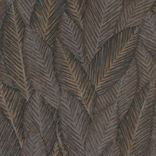 Textured Tropical Leaf Wallpaper - Copper & Brown Sample