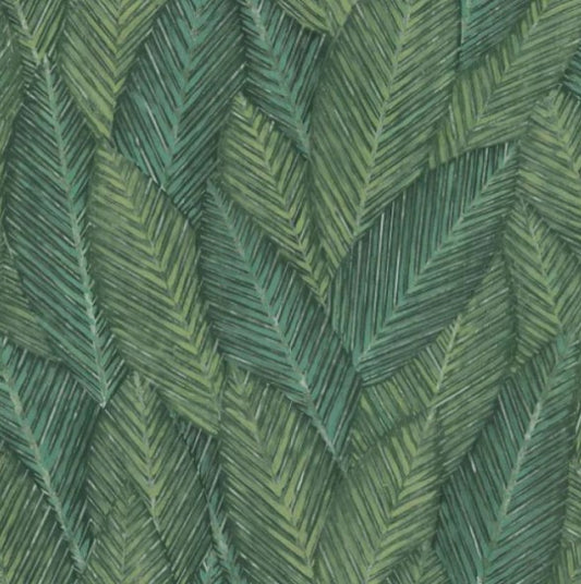 Textured Tropical Leaf Wallpaper - Green Sample