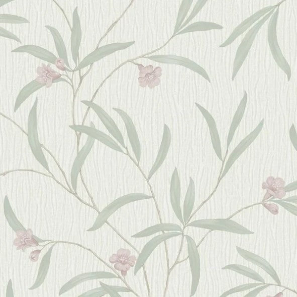 Tiffany Floral White/Sage Heather Wallpaper Sample