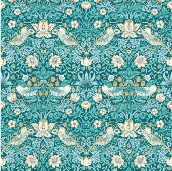 Clarke & Clarke Strawberry Thief Wallpaper- Teal Sample